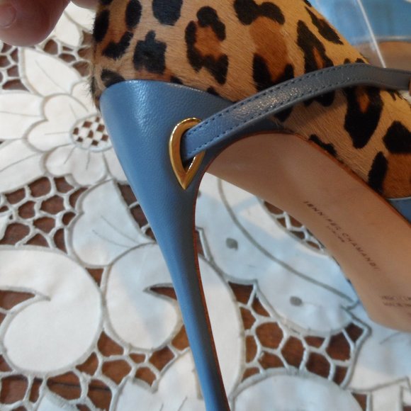 Jennifer Chamandi Light Blue/Leopard "Lorenzo" Two Tone Leather Pumps Si… - Picture 7 of 16